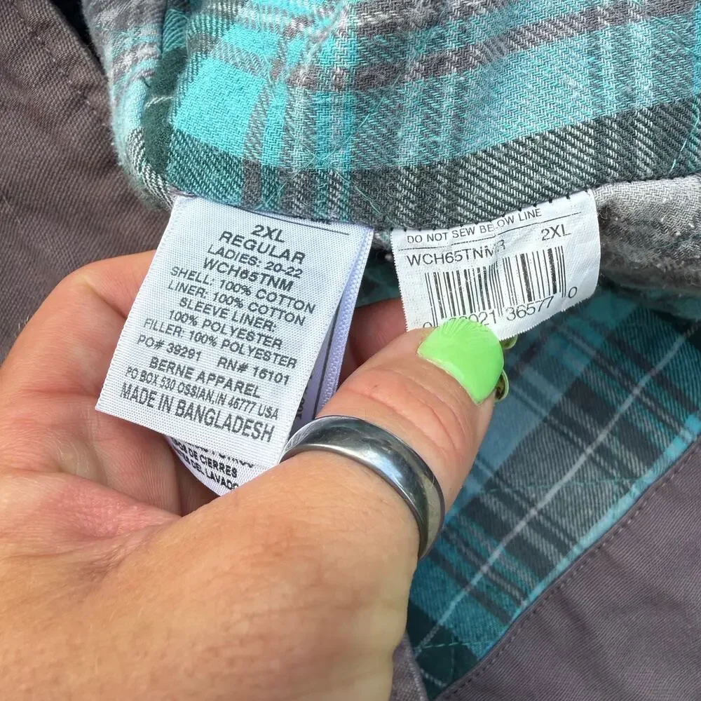 Berne Ladies Softstone Duck Barn Coat 2XL Brown Gray Flannel Lined WCH65TNM